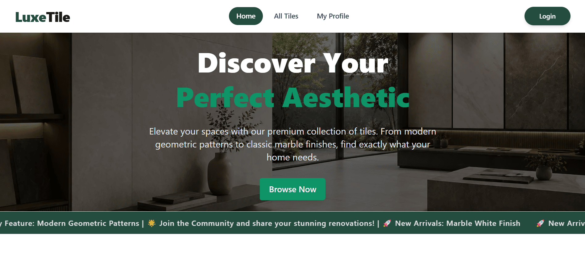 LuxeTile - Tiles Gallery Website - Full Stack Web Development Project
